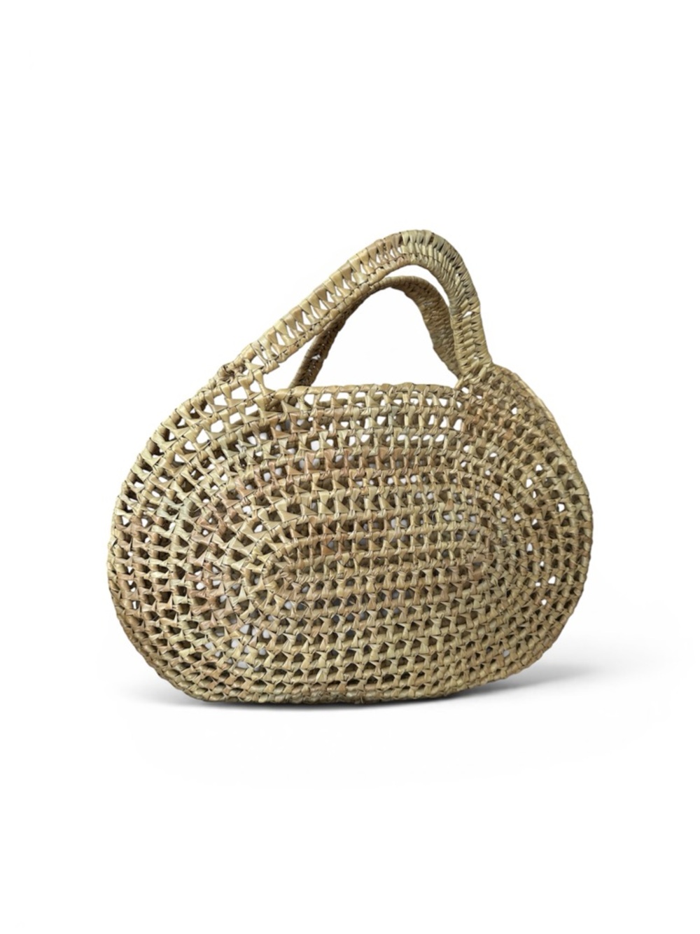 Handwoven Oval Straw Tote Bag in Natural Beige